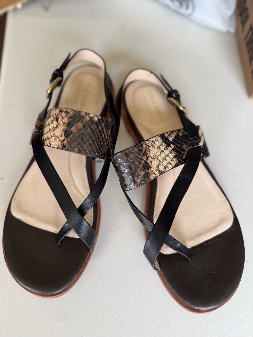 Cole Haan Black Sandals with Snake-Print Accent